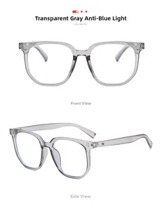 Detailed front and side views of transparent grey anti-blue light glasses frames
