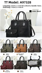 Detail view of large textured tote bag with dimensions and interior pouch options