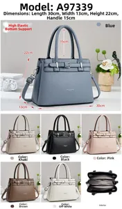 Detailed size guide and internal structure of the textured leather multi-compartment handbag