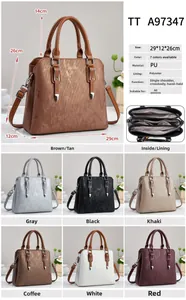 Detailed size specifications and multi-color options for the stylish PU leather handbag