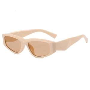 Retro cream cat eye sunglasses with thick frames and geometric temple design
