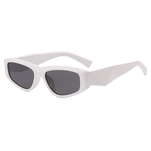 Retro rectangle cat eye sunglasses with thick white frames and dark grey lenses for women