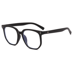 Classic large square black frame anti-blue light glasses with silver rivet details