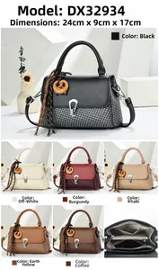 Detail view of small crossbody bag DX32934 showing dimensions 24x9x17cm and multi-color options