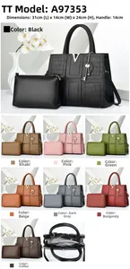 Detail view of large crocodile texture tote bag set with metal V-logo and heart charm