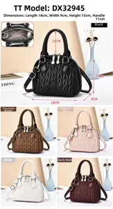Detailed size chart and multi-color options for quilted leather crossbody handbags