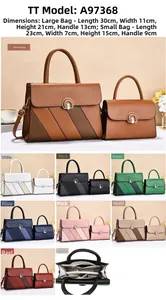 Detailed size guide and color options for large and small patchwork leather handbags