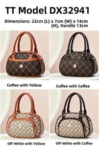 Detailed size specifications for women's mini Boston handbags in four elegant color patterns