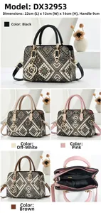 Detailed macro view showing the geometric knit pattern and interior of the woven handbag