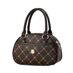 Elegant dark brown quilted handbag with PIANEN logo and golden metal handles