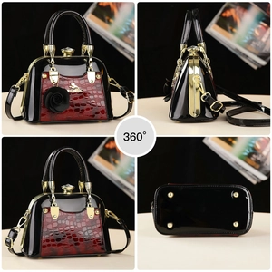 Vue multi-angle d'un sac bandoulière en cuir verni crocodile dégradé rouge et noir