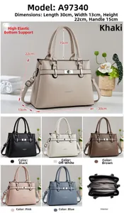 Detailed view of large leather tote bag dimensions and internal compartment structure