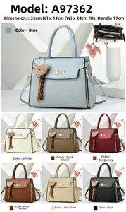 Detailed size chart of women's woven texture PU leather handbag in seven stylish colors