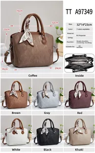 Detailed spec sheet of retro PU handbag with 32x14x23cm size and 7 color options