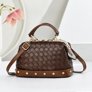 Sac Bandoulière En Cuir PU Tressé Avec Poignée Élégant Rivet Doré Sac À Main Chic Sac Épaule Rétro Pour Femmes Strass