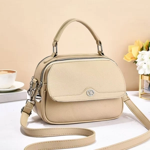 Women Lychee Grain PU Leather Handbag Elegant Korean Style Crossbody Shoulder Bag With Clover Charm Dual Zip Closure