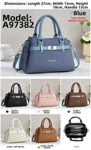 Detailed view of the structured interior and dimensions of this stylish faux leather handbag