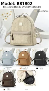 Detail view of stylish herringbone backpack with dimensions 26x14x29cm and five color options