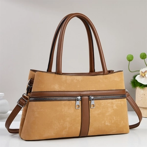 Women Retro Handbag Suede Nubuck PU Leather Large Capacity Shoulder Crossbody Bag Double Zipper Top Handle Satchel Solid