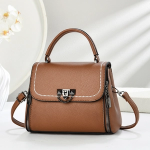 Women Crossbody Bag PU Leather Litchi Grain Top Handle Metal Lock Chain Decoration Elegant Fashion Small Square Purse