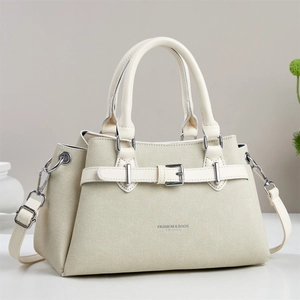 Women PU Leather Handbag Textured Shoulder Crossbody Bag Retro Minimalist Daily Versatile With Silver Buckle Belt Decor