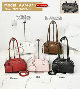 Quilted leather handbags in five colors with round coin purses and dimensions