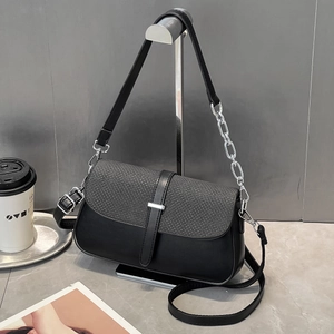 Women Shoulder Bag PU Leather Woven Patchwork Crossbody Purse Flap Silver Chain Strap Casual Daily Commute Square
