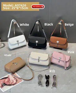 Collection de sacs bandoulière minimalistes en six couleurs avec chaîne et fermoir, 25x6x15cm