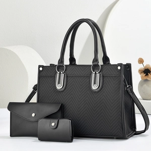 Ensemble de sacs à main noirs 3 pièces avec cabas texturé, pochette et portefeuille