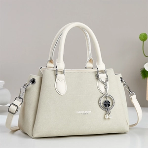 Women PU Leather Handbag Textured Shoulder Bag With Clover Artificial Pearl Charm Elegant Crossbody Purse For Daily Casual Matching