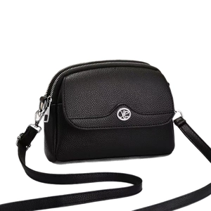 Chic black pebbled leather crossbody bag with double zippers and silver hardware