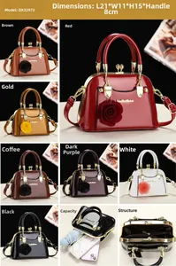 Glossy mini handbag with triple compartments and removable strap showing color range