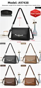 Detailed size specifications for minimalist leather shoulder bag with five color options