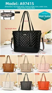 Quilted tote bag detail showing size dimensions 40x27x12cm and 7 multi-color options