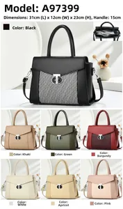 Detailed view of women's shoulder bag model A97399 in various colors and dimensions