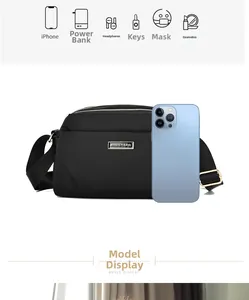 Macro view of multi-layer zipper bag showing large storage capacity for phone and accessories