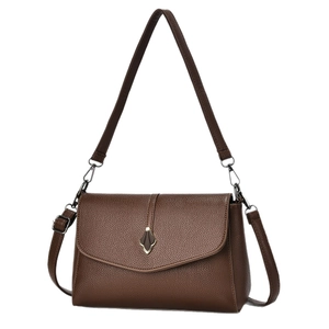 Sac à main en cuir marron avec boucle argentée, sac à bandoulière réglable de luxe