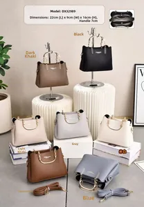 Detailed size guide showing large capacity women handbags in seven diverse colors