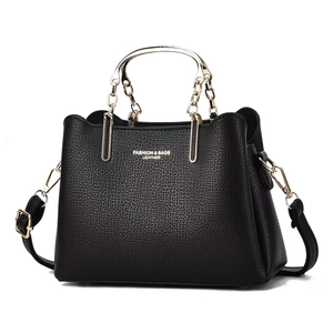 Women Lychee Pattern PU Leather Handbag Gold Metal Handle Detachable Shoulder Strap Fashion Crossbody Bag