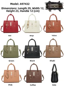 Detailed views of leather handbag textures, internal compartments and eight color options