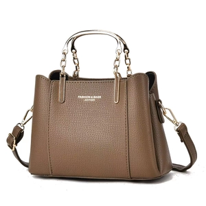 Women Handbag Litchi Texture PU Leather Gold Metal Handle Adjustable Strap Fashion Shoulder Crossbody Bag