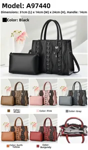 Détails du sac à main en cuir PU avec coutures ondulées, rivets et poches zippées
