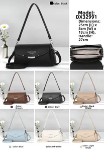 Detailed view of the multi-compartment interior and seven color options for women square bag