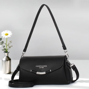 Shoulder Crossbody Bag For Women Minimalist Litchi Grain PU Leather Flap Magnetic Closure Silver Metal Decor Handbag