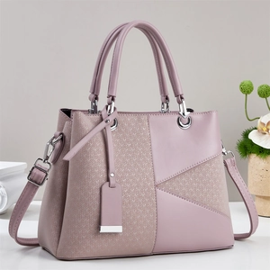 Elegant mauve large capacity shoulder bag with premium textured PU leather and silver hardware