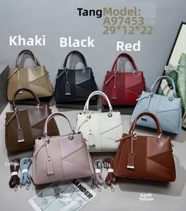 Group view of eight color options for the large capacity patchwork leather shoulder bag
