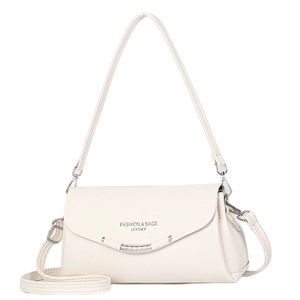Minimalist creamy white lychee pattern leather shoulder bag with silver hardware trim