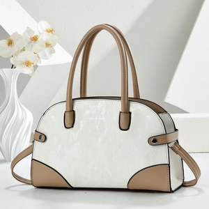 Retro minimalist two-tone creamy white and brown shoulder bag with a stylish top handle