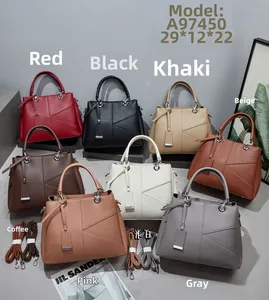 Litchi pattern leather handbags in eight colors with shoulder straps, 29x12x22 cm size