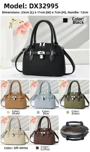 Detailed size guide and six color options for the woven shell tote bag with dimensions
